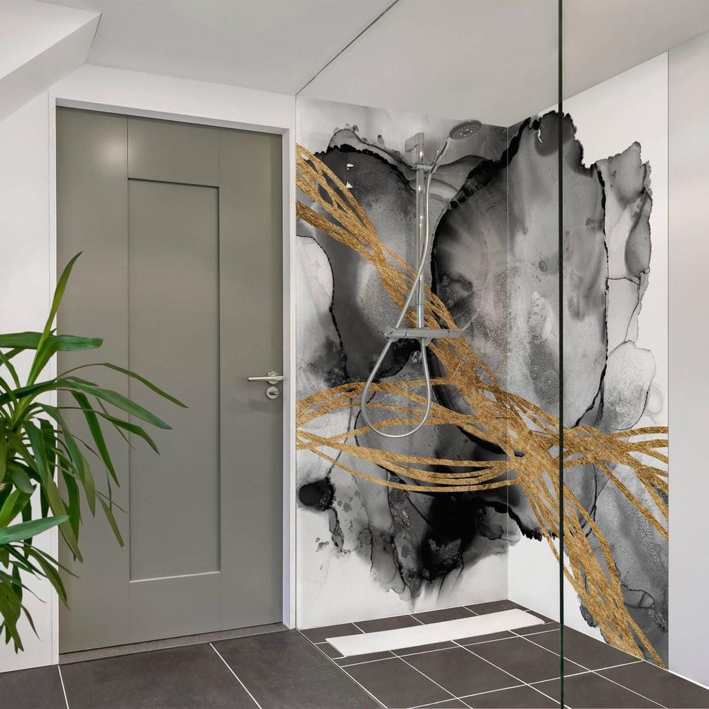 Duschrückwand originell selbstklebend - 0.35 mm Wandpaneel wasserfest Design schwarz Aquarell Abstrakt Badrückwand fugenlos Smart matt 80x190 cm