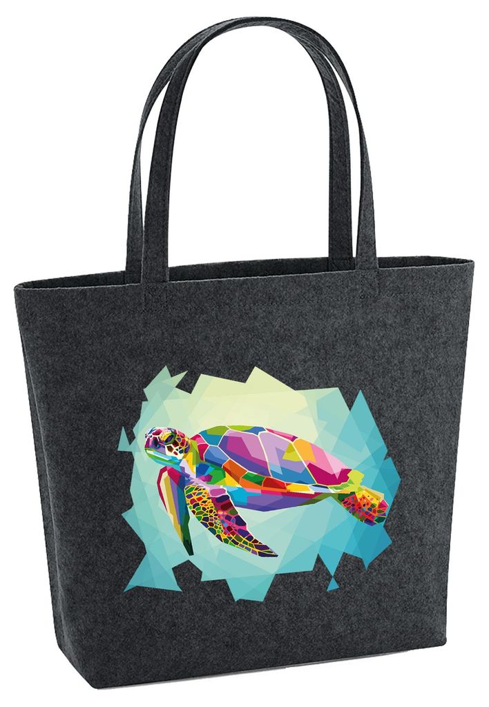 Huuraa Filzshopper Wasserschildkröte Colorful 22 Liter Charcoal Melange Filztasche Geschenkidee