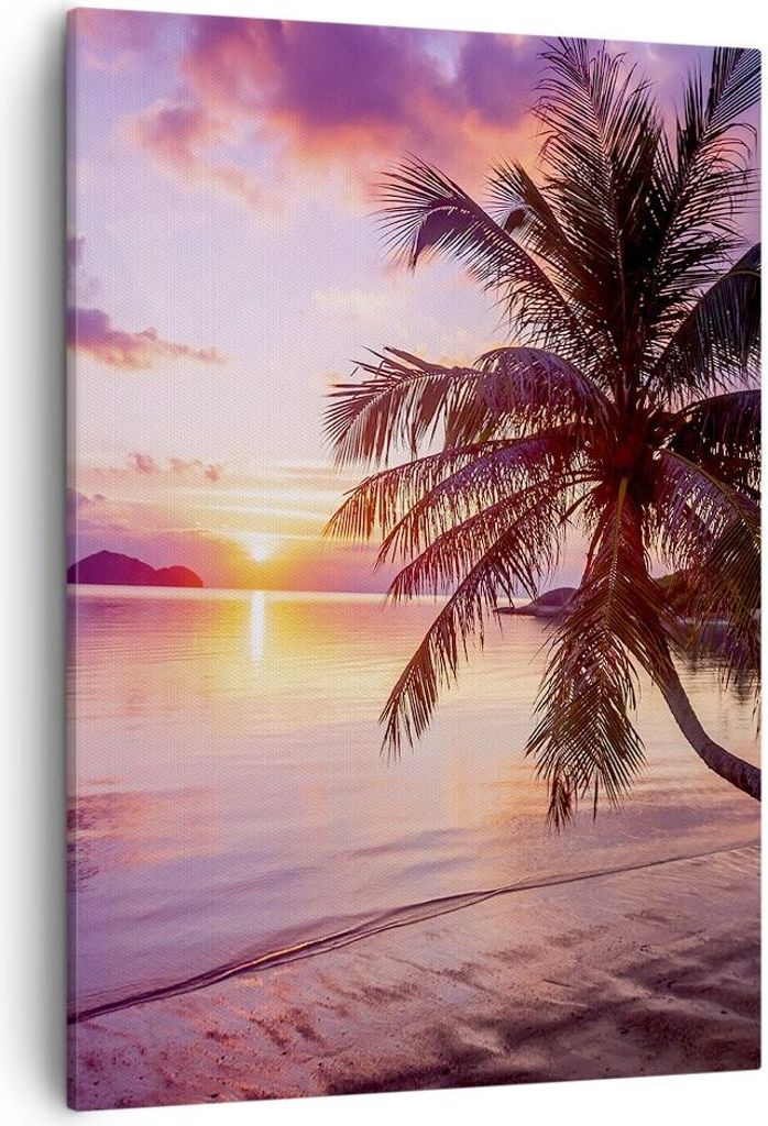 Bild auf Leinwand - Leinwandbild - Einteilig - Strand Meer Palme - 50x70cm - Wand Bild - Wanddeko - Wandbilder - Leinwanddruck - Kunstdruck - Wandd...