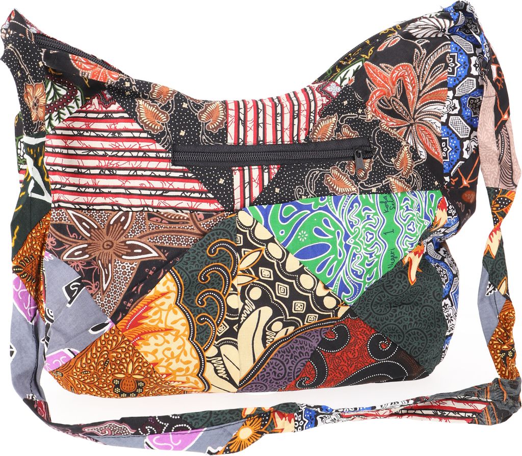 Patchwork Batik Beutel, Sadhu Bag, Hippie Tasche, Schulterbeutel - Bunt/mix, Uni - Erwachsene, Schwarz, Baumwolle, 28*37*15 cm, Alternative Umhäng...
