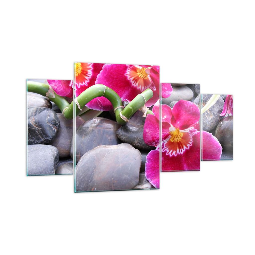 Bilder auf glas - Asiatisch bambus orchidee steine - 160x90cm - Glasbilder - Wandbilder - Kunstdruck - zum Aufhängen bereit - Wanddekoration aus G...