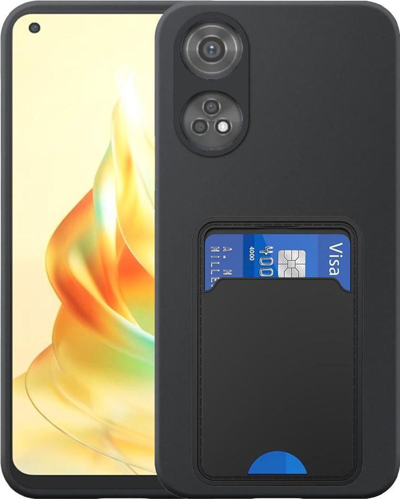 Geeignet für Oppo Reno 8T 4G Phone Case mit TPU Kartenhalter - Flexible Back Cover Case Silikon TPU mit Cardslot - Schwarz - Smartphonics