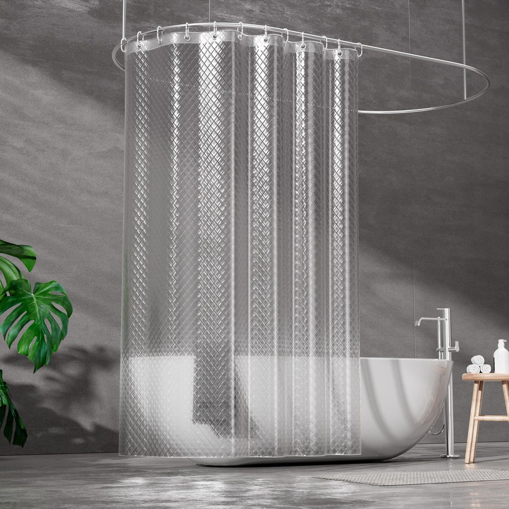3D-Duschvorhang in Rautenform, transparent, 100 % EVA-Material, wasserdicht, schimmelresistent, 180 x 200 cm mit 12 Ringen, Badezimmervorhang, 0,15...