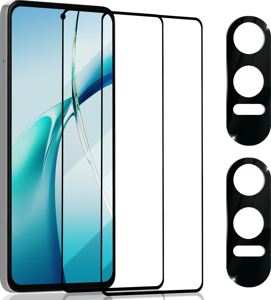 2-Pack OnePlus Nord CE4 Lite 5G Displayschutzfolie und 2-Pack Objektivschutz – gehärtetes Glas 9H – Sup-Qualität 3D