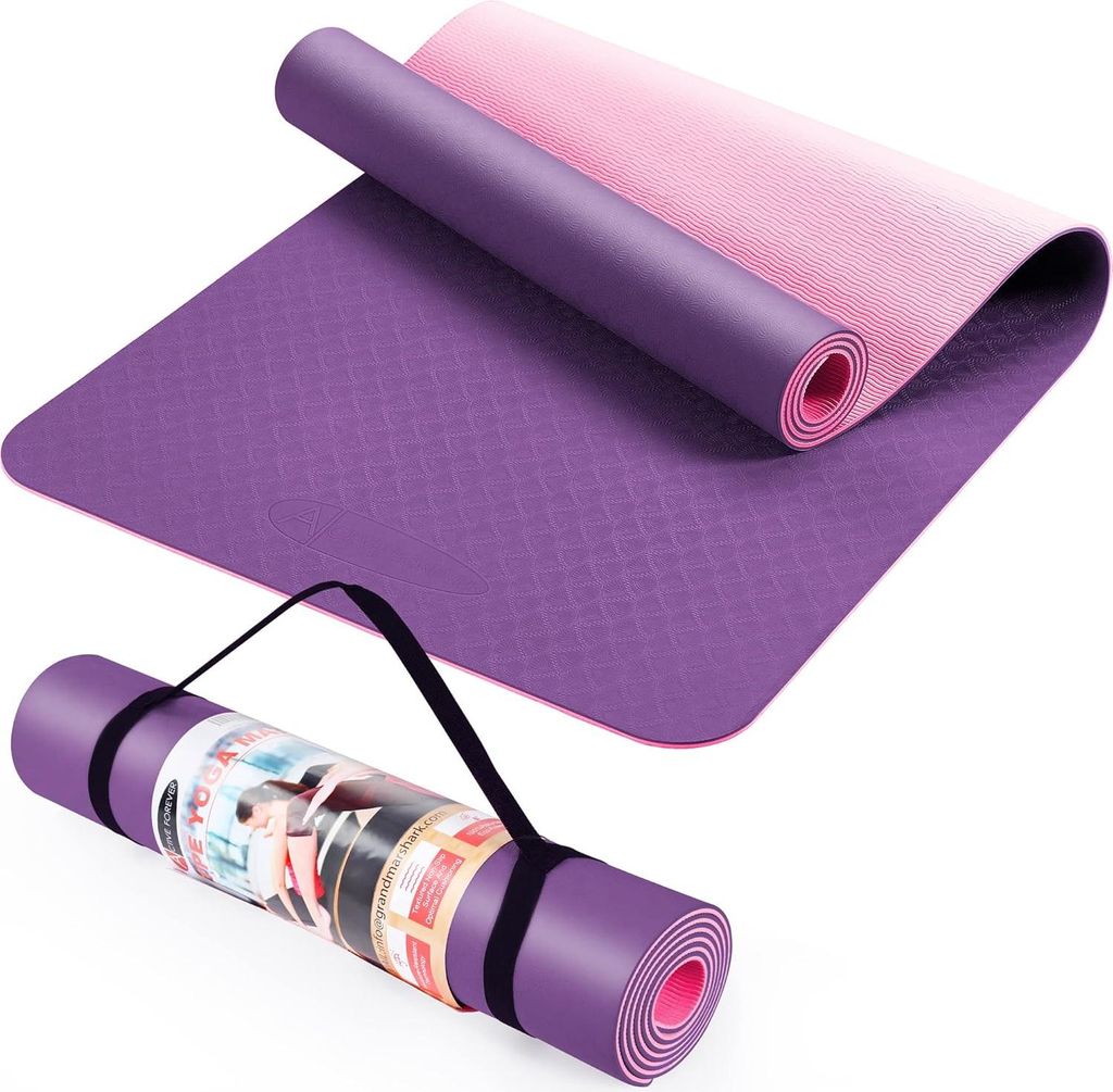 Antirutsch TPE Yogamat für Damen und Herren mit Tragegurt für Pilates, Stretching und Heimtraining - 183 x 61 x 0,6 cm