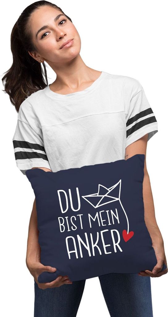 Kissen-Bezug Spruch Liebe du bist mein Anker Origami Papierschiffchen Print Geschenk Valentinstag Freund Freundin Mann Frau MoonWorks navy unisize