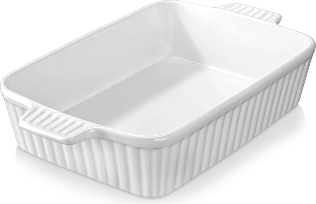 Auflaufform Groß 4,2 L (39.6x23x8 cm), Lasagne Auflaufform aus Keramik mit Griffen, Tiefe Backform für Ofen, Mikrowellengeeignet, Spülmaschinenf...