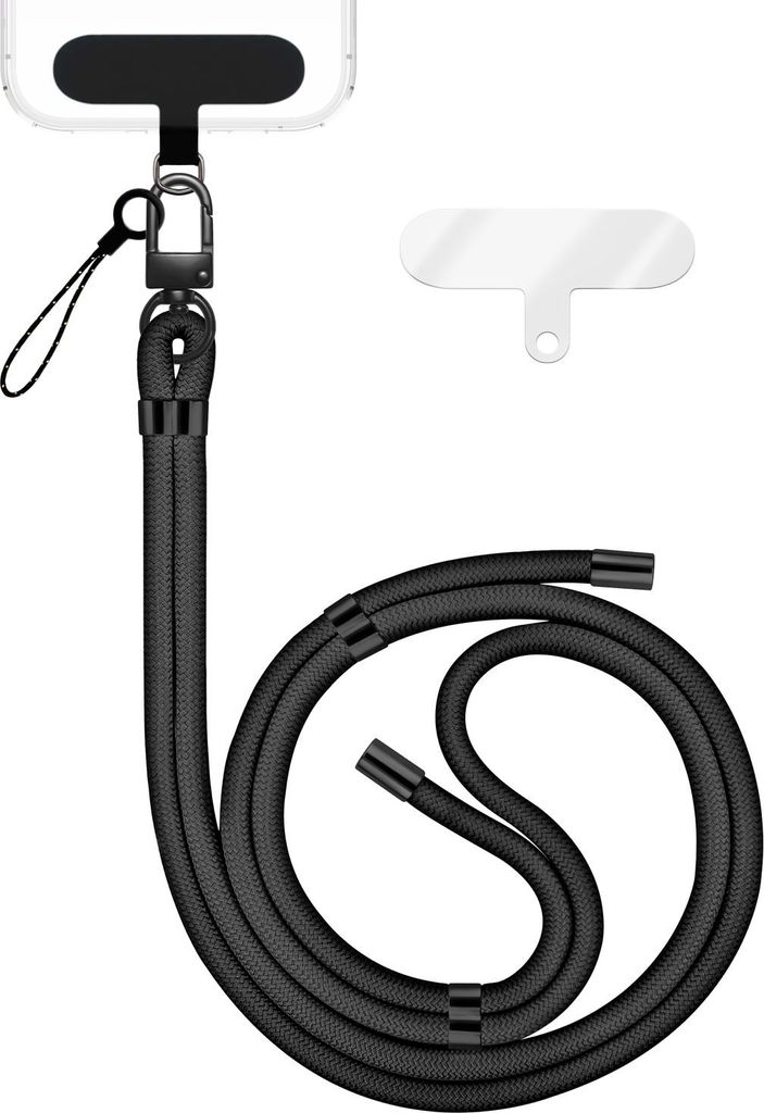 HoldMe Edition - Lanyard mit Karabiner Schwarz & 2 Pads - Universal Handykette Nylon Umhänge Band - Schwarz