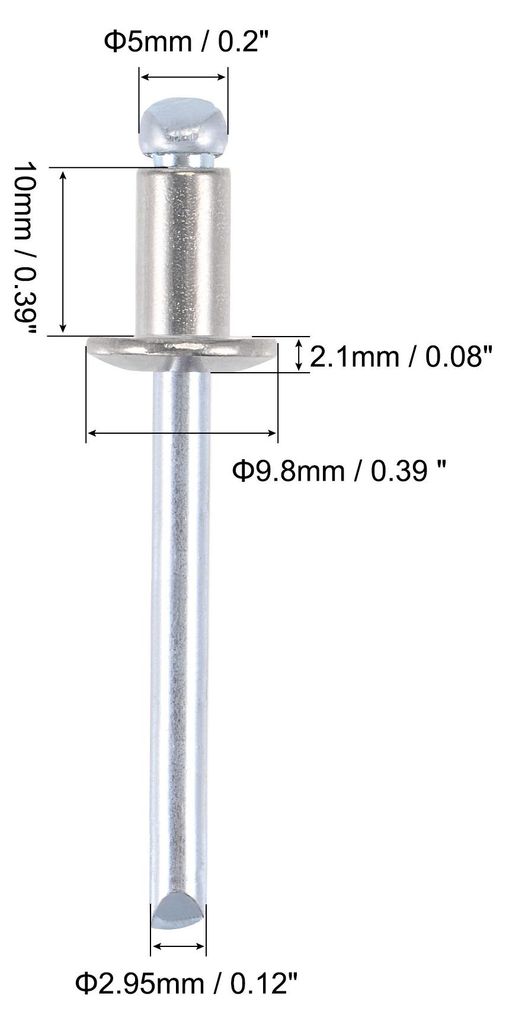 50stk. Blindnieten, 304 Edelstahl Zugnieten Kerndekorationsnieten 5mm Durchmesser 10mm Griffl?nge Silberton