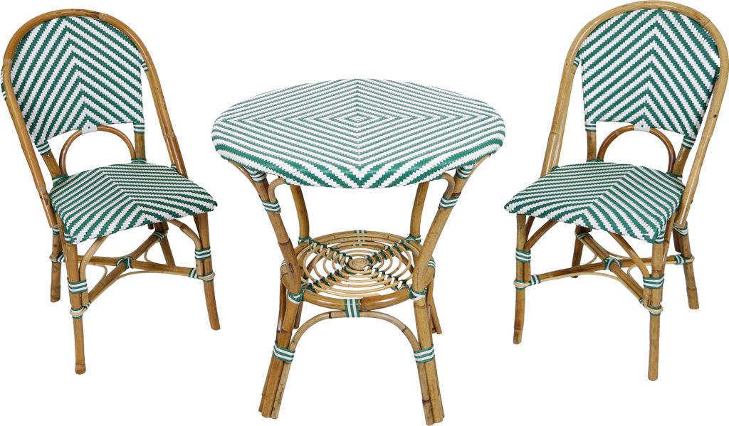AXI Jacqueline Bistroset 3-teilig, Grün/Weiß | Bistrotisch mit 2 Stühlen, Rattan, Vintage Design | Bistro Gartenmöbel Set für Garten / Balkon ...