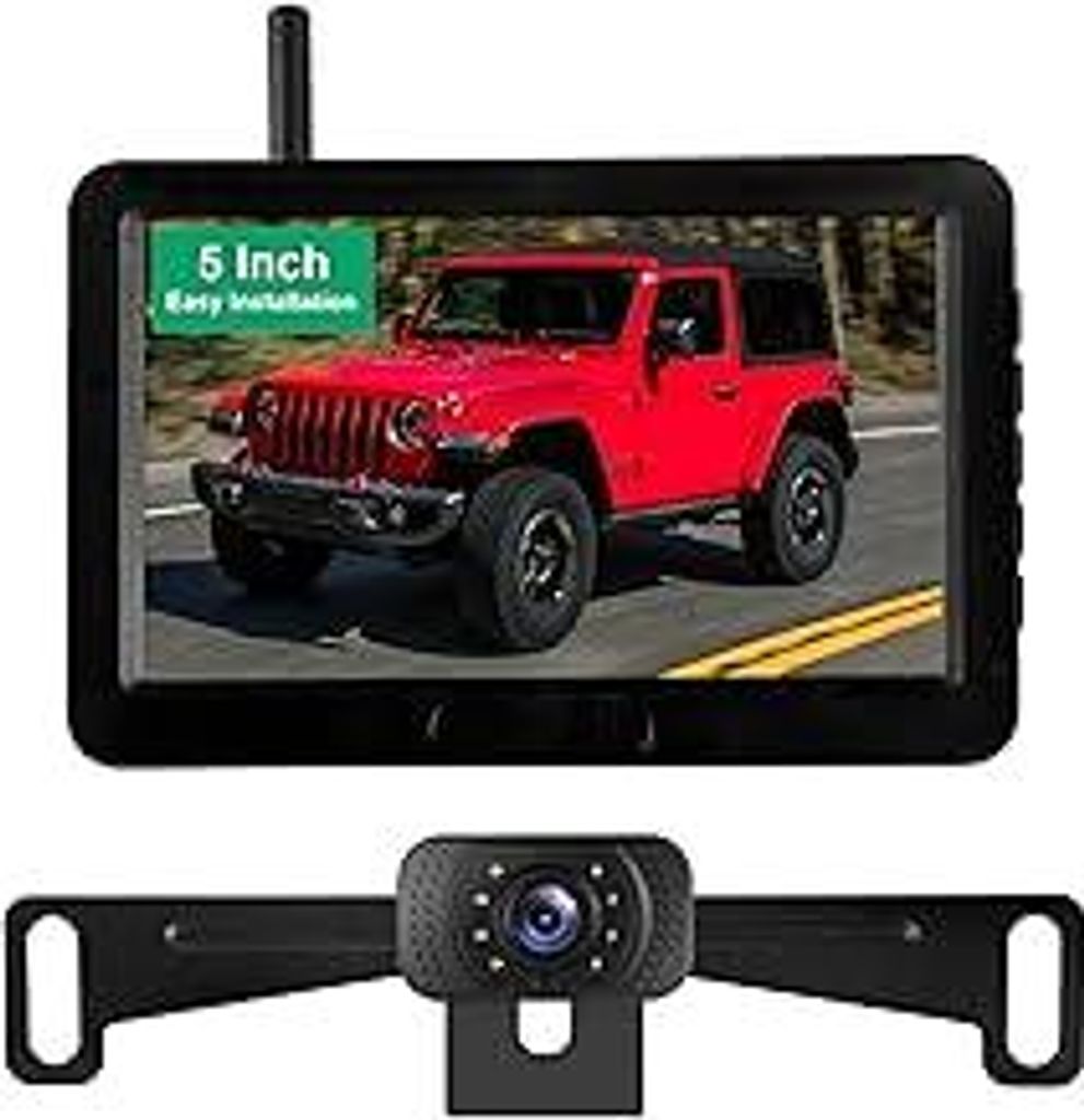 Drahtlose Rückfahrkamera mit 5 Zoll Monitor, 1080P-Rückfahrkamerasystem, einfache Installation, Nachtsicht-Rückfahrkamera für Lkw, SUV, Transpo...