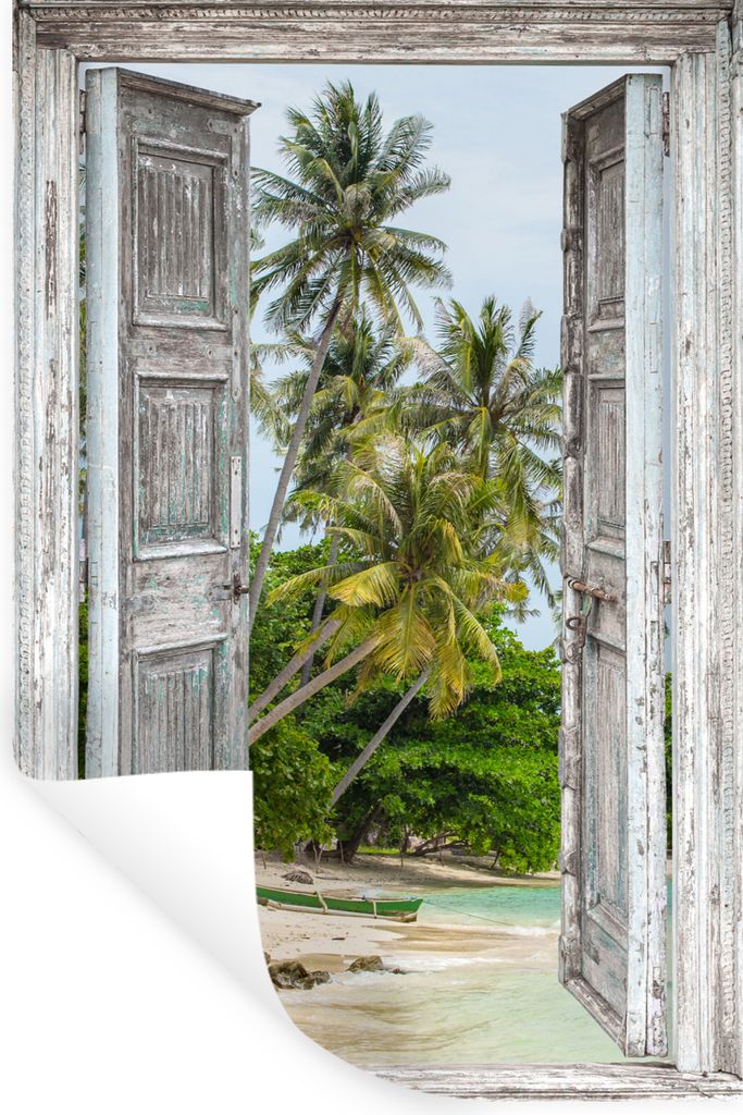MuchoWow Wandtattoo Wandsticker Wandaufkleber Tropisch - Palme - Blick - Meer 20x30 cm Selbstklebend und Repositionierbar - Sticker - Dekorfolie