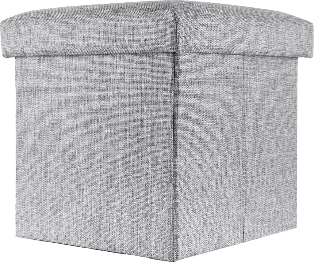 Sgabello Pieghevole 38x38x38 cm Grigio Alaska - Pouf Contenitore Lino