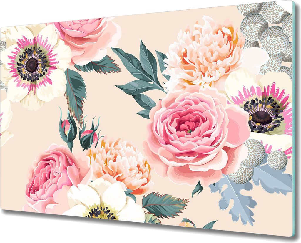 Glas Schneidebrett Herdabdeckplatten Schneideplatten - 80x52 cm - Blumen Pflanzen