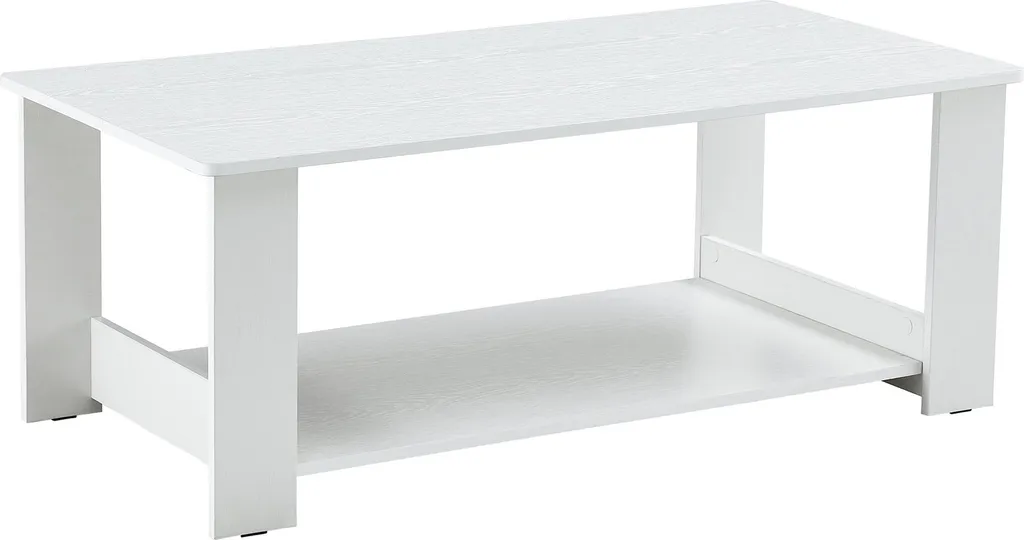 Table basse 110x55x42 cm blanche veinée - Double espace de rangement