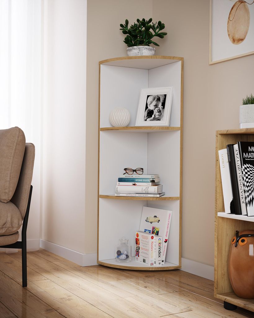 VCM Holzregal stehend | platzsparendes Eckregal | Maße Bücherregal ca. H. 110 x B. 33 x T. 33 cm | elegantes Regal | Büroregal – Salia 3fach