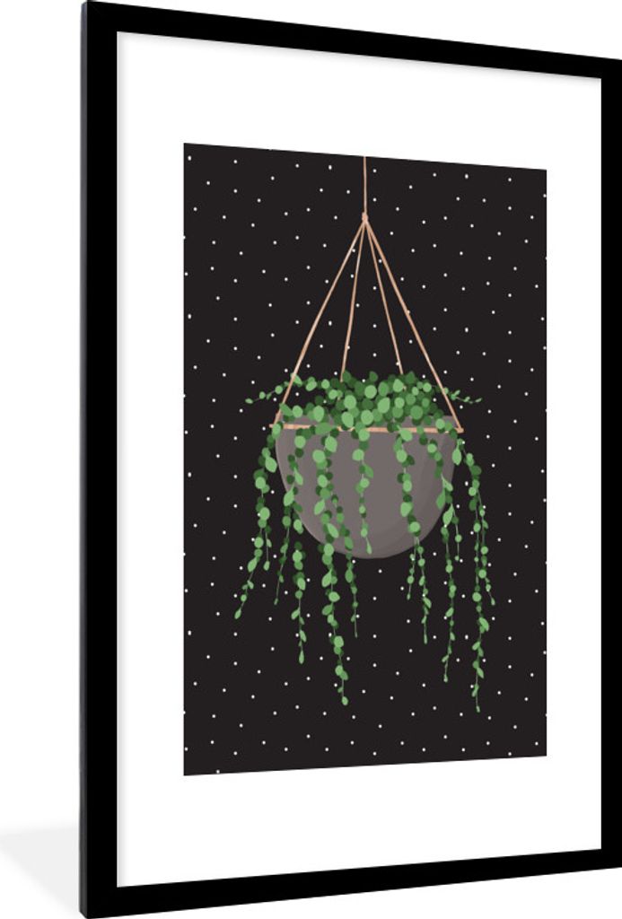 MuchoWow MuchoWow Gerahmtes Poster Pflanzen - Hängepflanze - Blumentopf 60x90 cm - Poster mit zchwarzem Bilderrahmen - Dekoration - Wandposter...