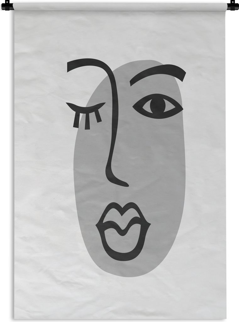 MuchoWow Wandteppich Wandbehang Gesicht - Frau - Schwarz - Weiß 120x180 cm Tapisserie Dekoration Wandtuch - Schlafzimmer - Dekorationen für das...