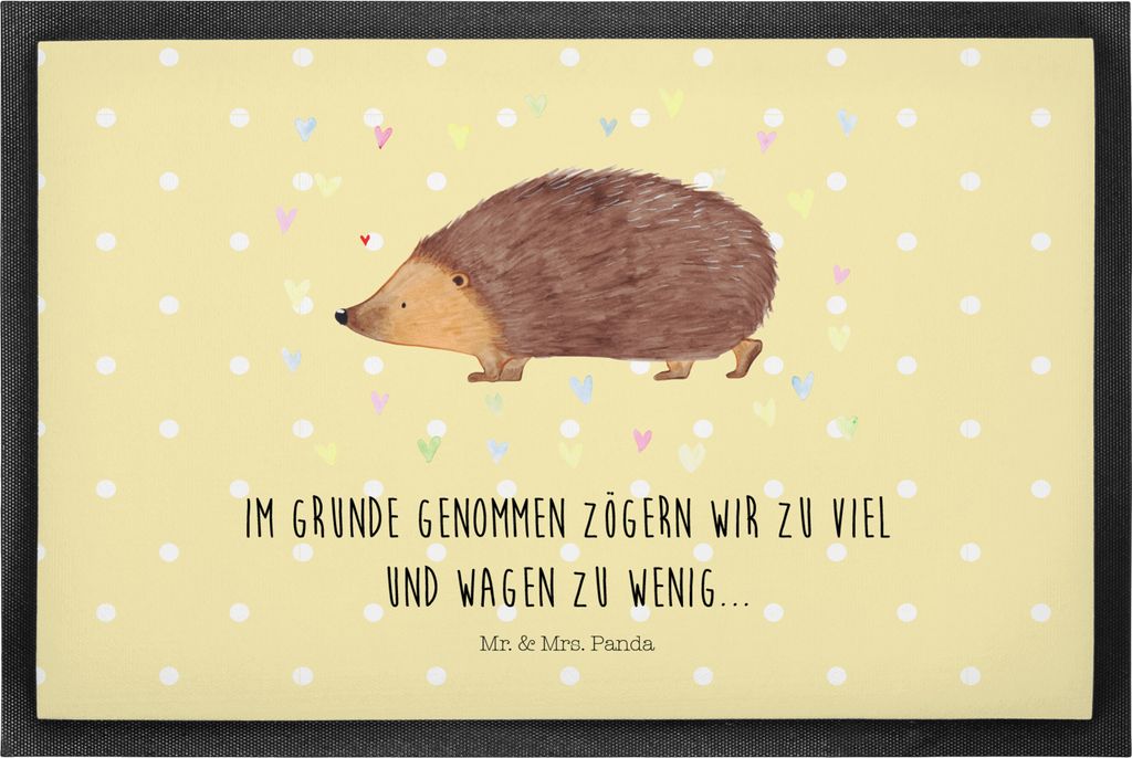 Mr. & Mrs. Panda Schuhabstreifer Igel Herzen 50 x 75 cm - Gelb Pastell - Geschenk, Schmutzfangmatte, Gummimatte, Lustige Sprüche, Liebe, Vertrauen...