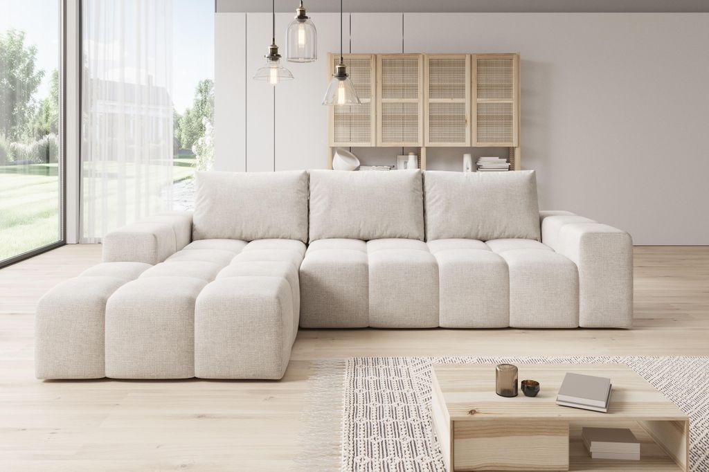 Moebelfest Sienna Ecksofa L-Form Couch Linksseitig Creme Webstoff