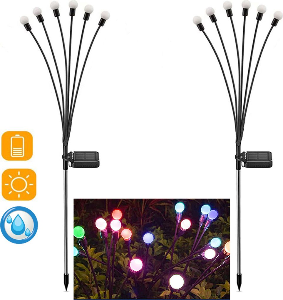 2 pezzi illuminazione solare da giardino lucciola con 6 LED Immagine del prodotto 