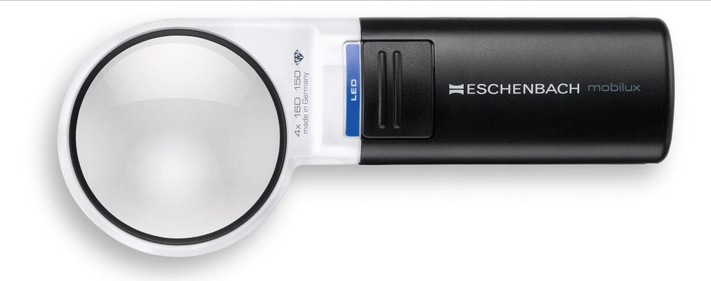 Eschenbach Leselupe mobilux LED runde Handlupe mit Licht in versch. Varianten Dioptrien: 12, Größe: 60 mm