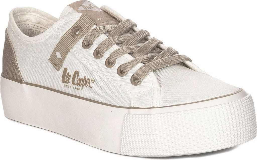 Lee Cooper Plateau Schnürschuhe aus Stoff in Weiß mit 3,5 cm Sohlenhöhe und praktischer Schnürung