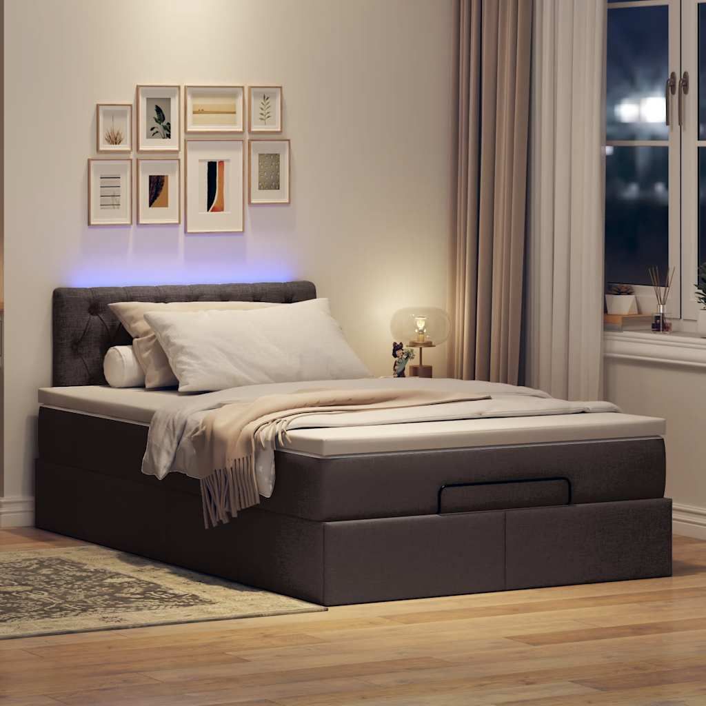 Maison Exclusive - Ottoman-Bett mit Matratze & LEDs Dunkelbraun 120x190 cm Stoff