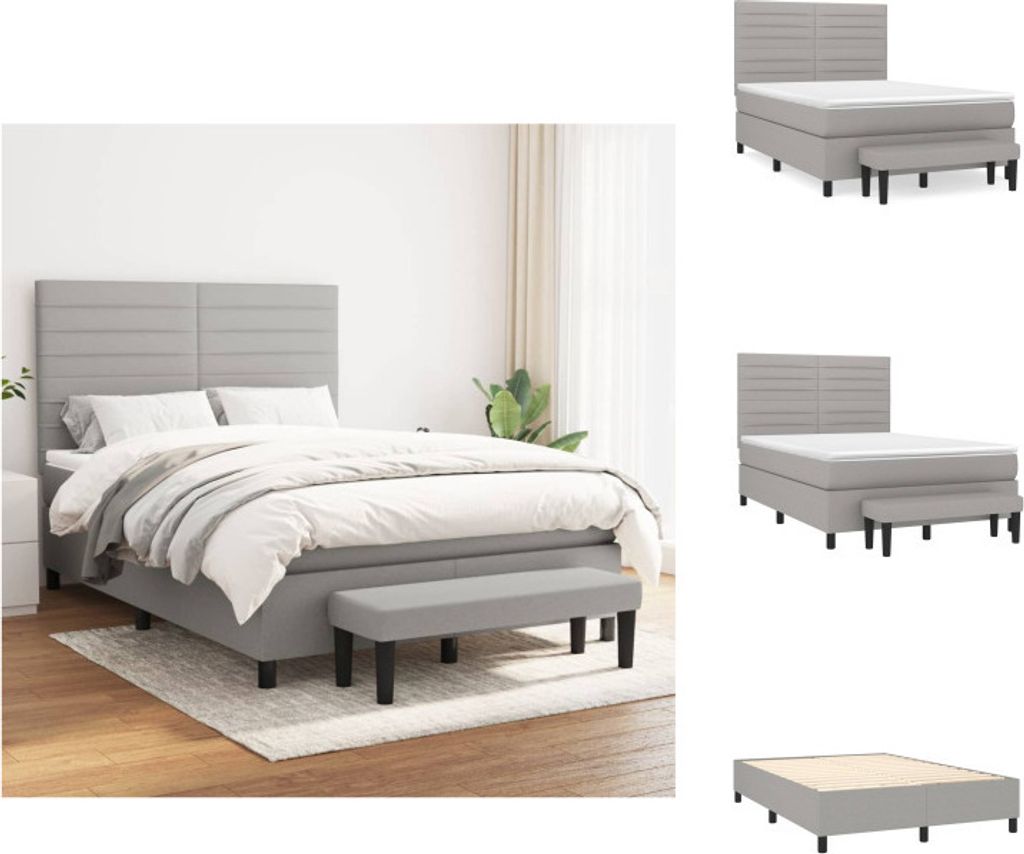 vidaXL Boxspringbett mit Matratze Hellgrau 140x200 cm Stoff - Betten & Bettgestelle