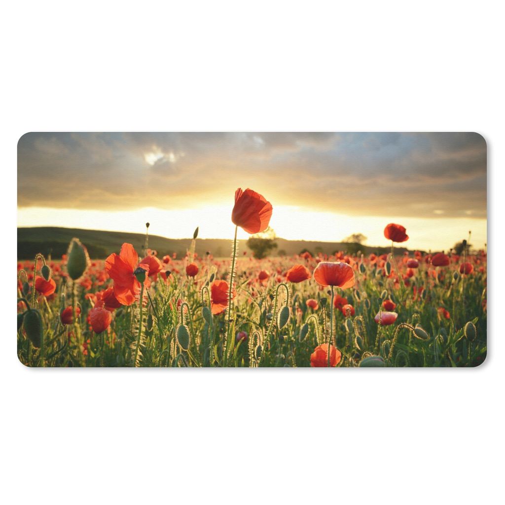 MuchoWow Schreibtischunterlage Bunter Himmel über vielen Mohnblumen 80x40 cm - XXL Mauspad - Gaming Mauspad