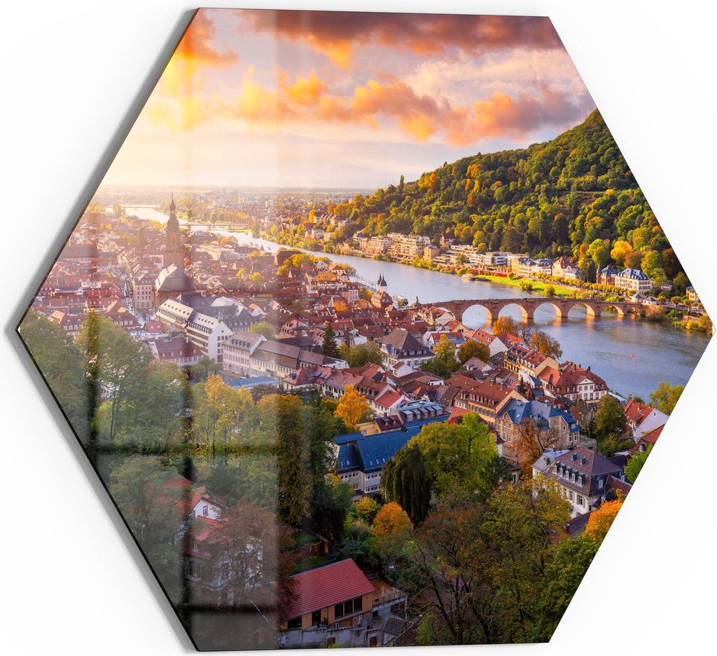 DEQORI Glasbild Echtglas 55x48 cm 'Blick über Heidelberg' Wandbild Bild modern Deko