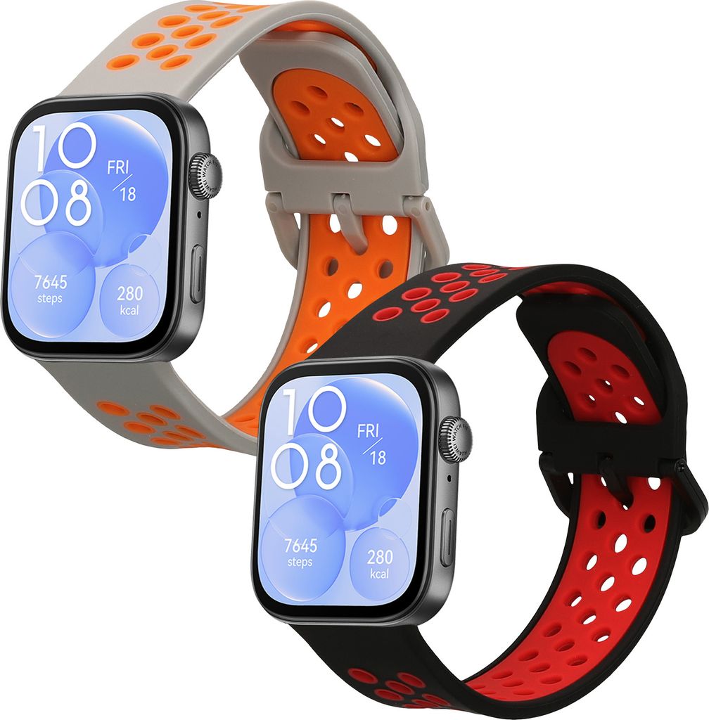 kwmobile 2x Uhrenarmband für Huawei Watch Fit 3 Armband - Fitnesstracker Band Set aus TPU Silikon - Ersatzarmband Smartwatch - Schwarz Rot Grau Or...