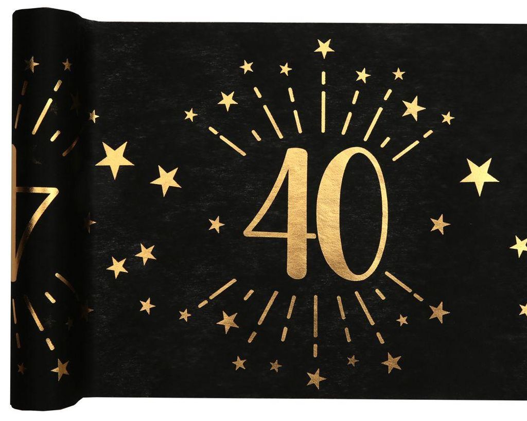 Schwarz-Goldener 40th Tischläufer 5m Produktbild 