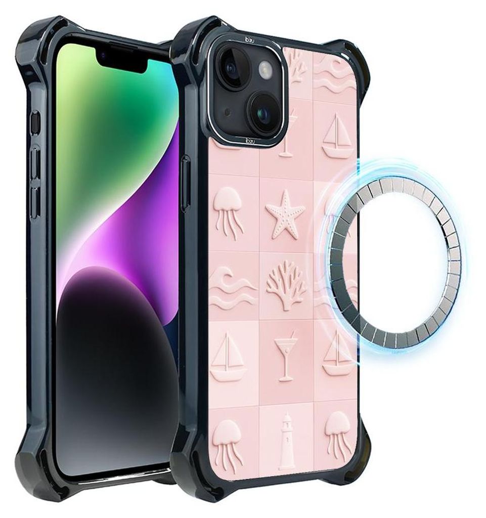 Schutzhülle für das iPhone 14, MagSafe-kompatibel, verstärkte Ecken, schwarz, Korallen, rosa
