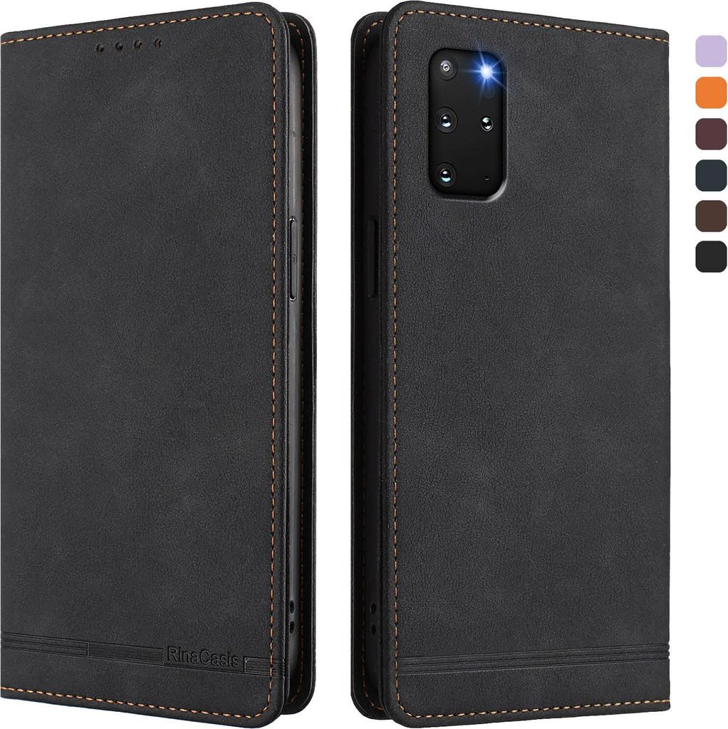 Hülle für Samsung Galaxy S20+ 5G, Retro Kunstleder Ständer Klapphülle mit Kartenfächer und Magnetische Schwarz