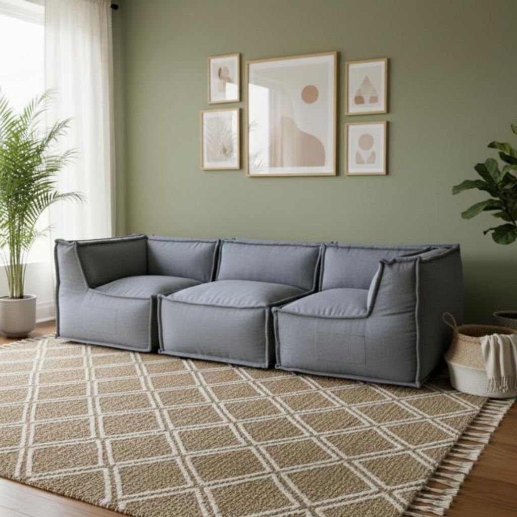 Modulares Sofa 3 Personen Leinenoptik BANANAIR 90x262 cm dunkelgrau