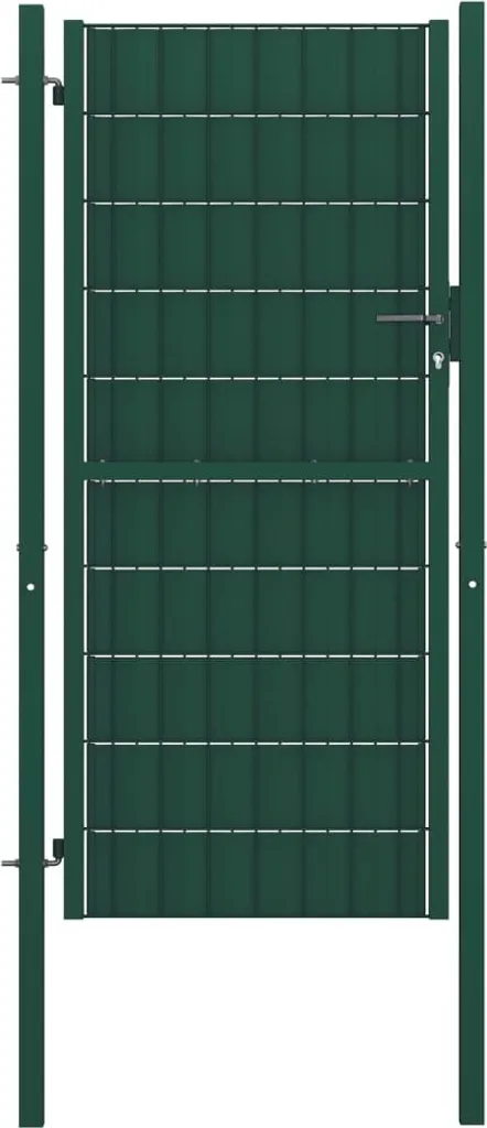 Portillon de jardin PVC et acier vert 100x204 cm pour clôture extérieure