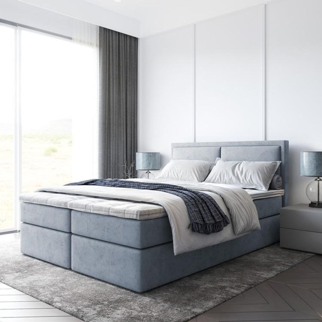 Bett Boxspringbett BRUNERO , TOPPER VISCO ,mit Bettkästen - Doppelbett, Stauraum, Schlafzimmer, Polsterbett, Bettgestell (180x200 Grau - ITAKA 50)