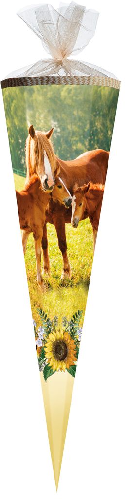 Nestler Schultüte 85cm 6-eckig Tüllverschluss mit Textilborte "Fohlenweide"