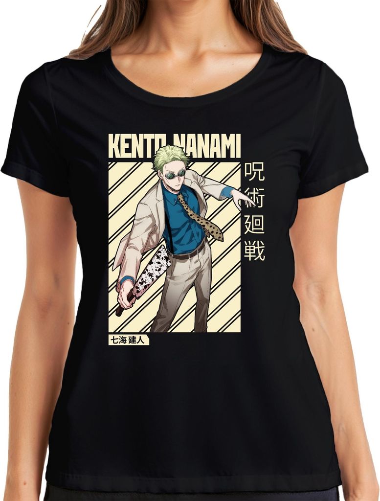 Kento Nanami Jujutsu Kaisen Anzug Brille Krawatte Klinge Manga Damen T-Shirt, Schwarz, 3XL