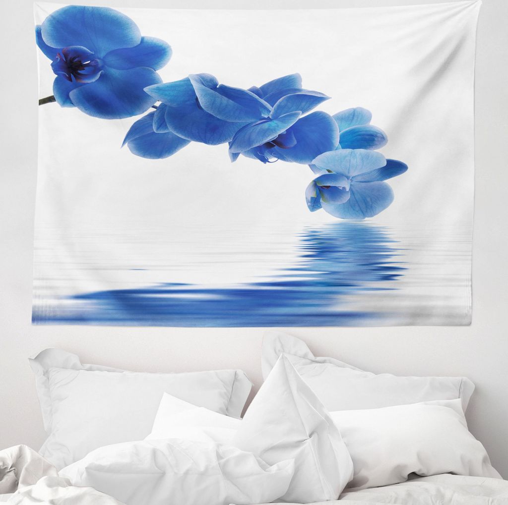 ABAKUHAUS Blau Wandteppich, Orchideen-Braut aus Weiches Mikrofaser Stoff Waschbar ohne Verblassen Digitaldruck, 150 x 110 cm, Violett Blau Weiß