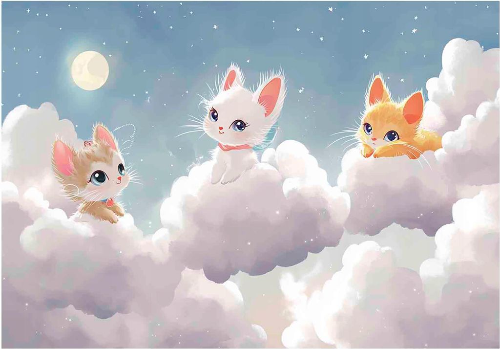 Fototapete Kinderzimmer Mädchen Katze Himmel - 350x250 cm - inklusive kleister - Vlies Tapete Kinder - Vliestapete Modern Wandtapete - Kindertapete