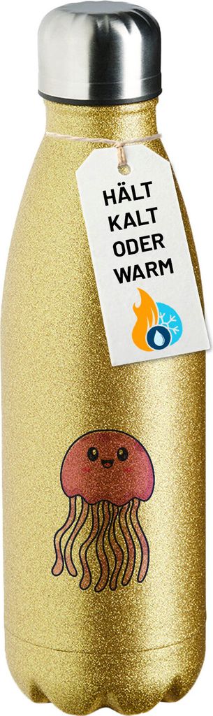 Huuraa Trinkflasche Qualle Comic 500ml Gold Edelstahl Wasserflasche Trinkflasche Geschenkidee