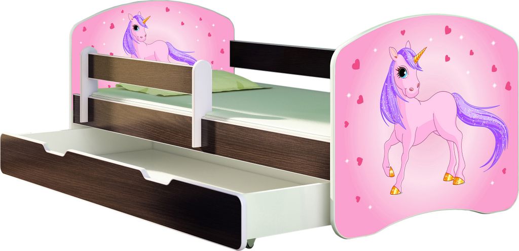 ACMA Jugendbett Kinderbett Junior-Bett Komplett-Set mit Matratze Lattenrost und Rausfallschutz Wenge 17 Pony 160x80 + Bettkasten