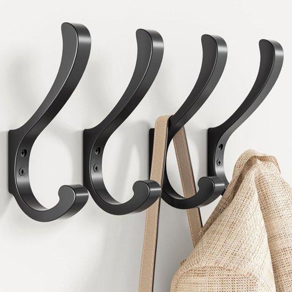 Jocky wandhaken 4-pack, zwart - Robuste kapstokhaken für Wandmontage, Haken mit Schrauben für Jacken, Mantel, Handtücher, Rucksäcke, Taschen