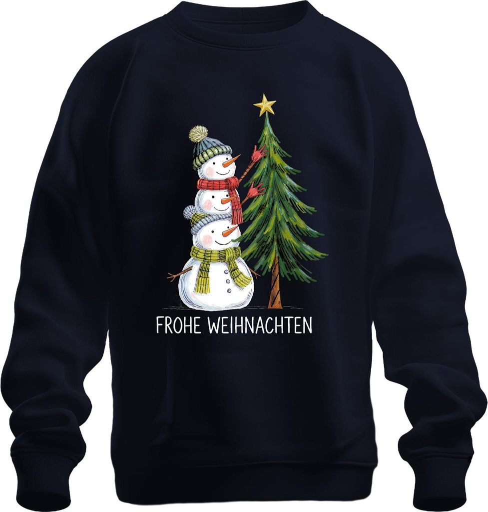 Frohe Weihnachten Schneemänner Weihnachtsbaum Niedlich Kinder Uni Sweatshirt Pullover, Navy, XXL