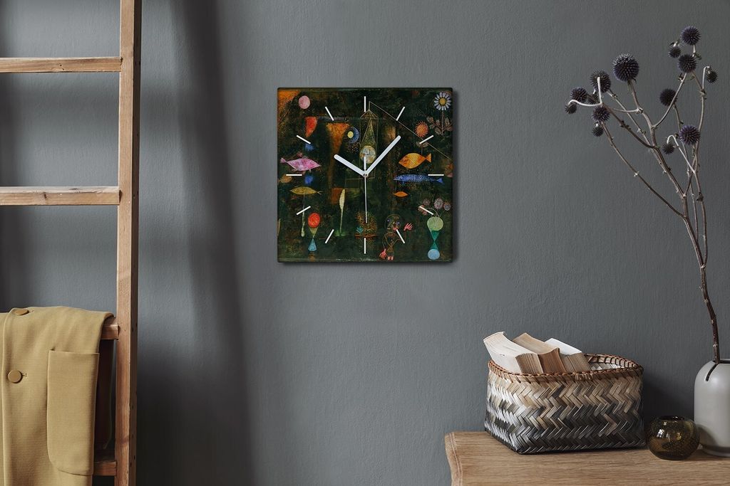 Coloray Hodiny Unikátní 30x30 cm Tiché hodiny Pro obývací pokoj a kuchyň Nástěnné hodiny Plátno Bílé ručičky hodin - Rybí magie od ...