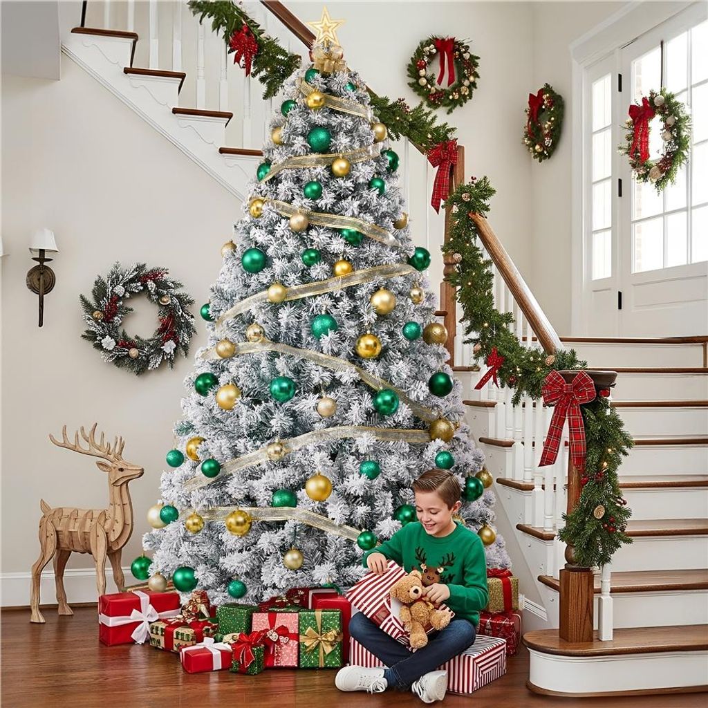 Yaheetech 213cm Künstlicher Weihnachtsbaum mit Schnee & 350 Produktbild 
