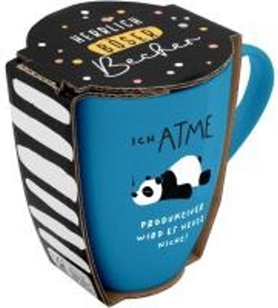 Tasse mit Motivdruck 'Ich atme. Produktiver wird es heute nicht!', mit Banderole