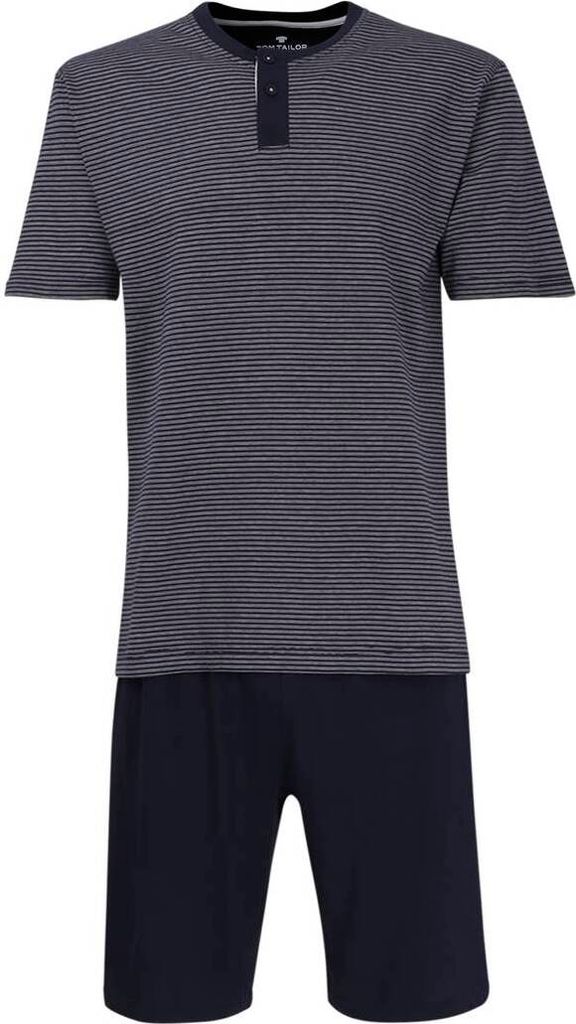 TOM TAILOR Herren Shorty, kurzarm, Baumwolle, Jersey, blau, gestreift Größe: 54